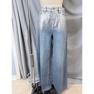 Cello | High Rise Wide Leg Silver Metallic Foil Coated Blue Jeans | 11